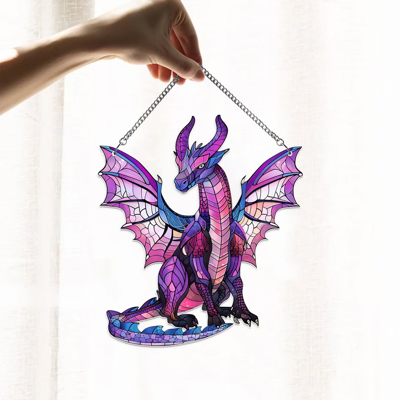 Fantasy Dragon Acrylic Window Hanging, Dragon Wall Window Hanging Art Decoration, Bookish Home Decor, Book Lover Feeder Decor