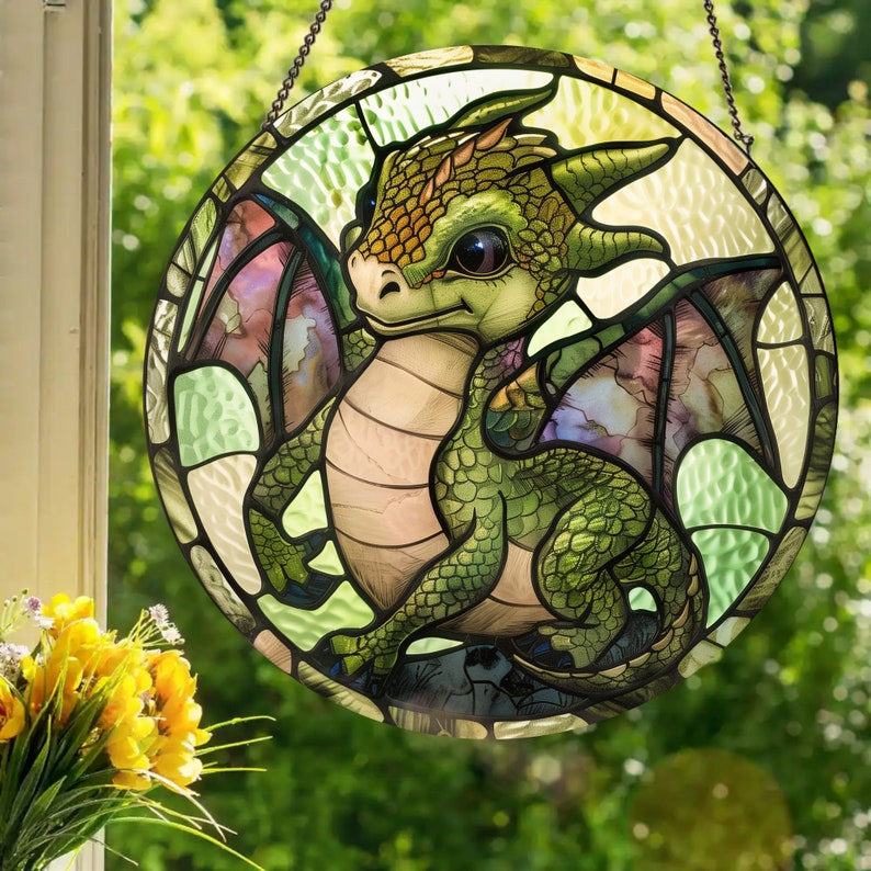 Baby Dragon Acrylic Window Hanging, Dragon Wall Window Hanging Art Decoration, Home Decor, Lover Feeder Decor