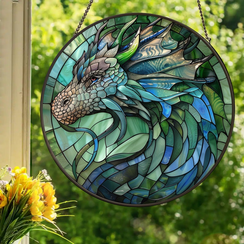 Blue Dragon Acrylic Window Hanging, Dragon Wall Window Hanging Art Decoration, Home Decor, Lover Feeder Decor