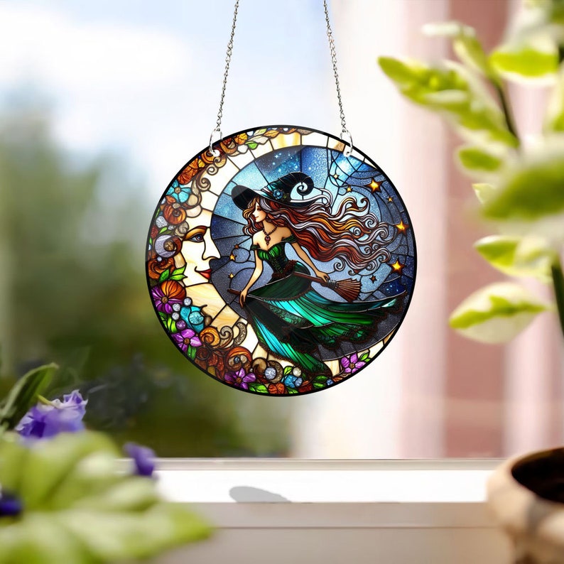 Witch And Moon Acrylic Window Hangings