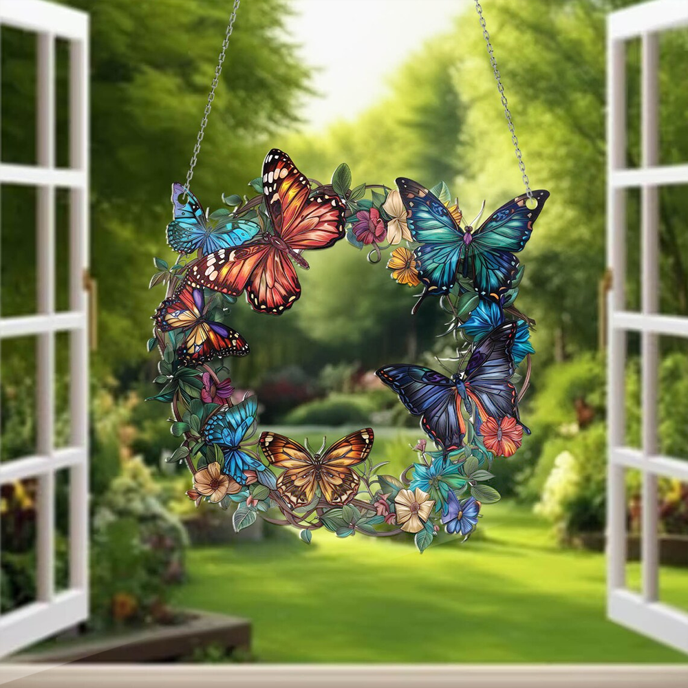 Butterfly Floral Acrylic Window Hanging