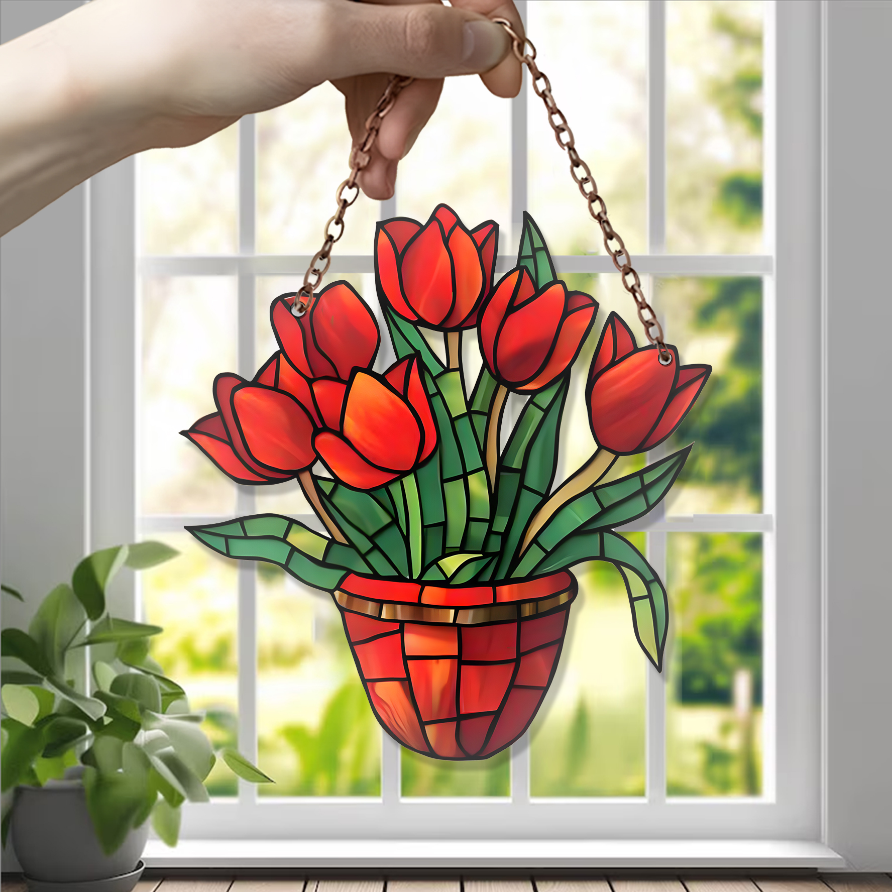 Red Rose Flower Garden Acrylic Window Hanging