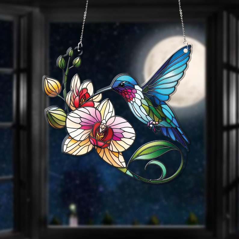 Humming Bird Acrylic Window Hanging, Bird Decor, Gift For Bird Lover, Gift For Hummingbird Bird Lovers, Bird Lover’s , Garden Lover’s , Home Decore