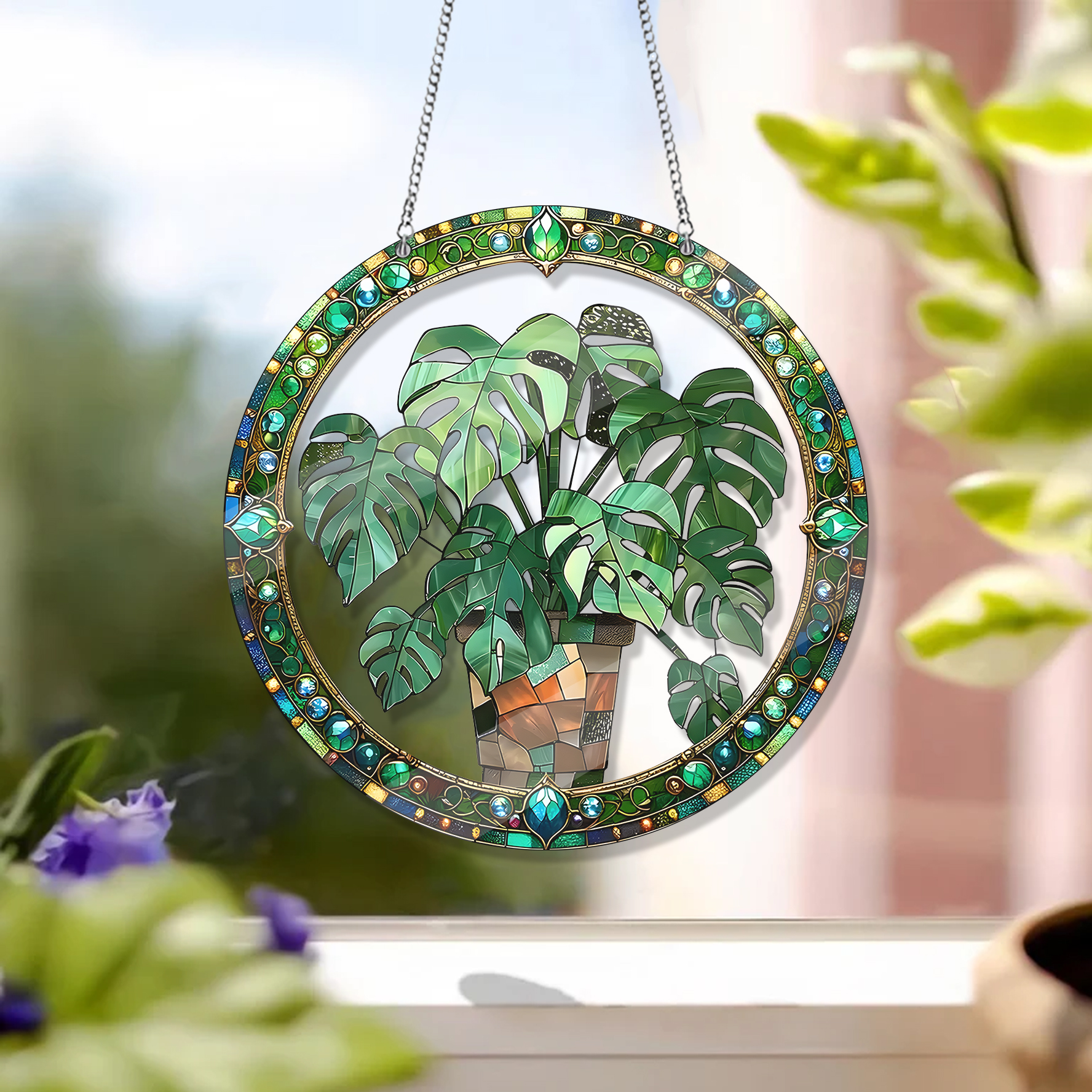 Monstera Leaves Flower Garden Acrylic Window