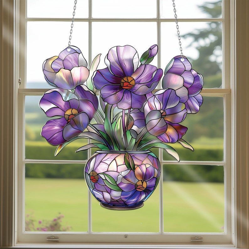 Violet flower Acrylic Window Hanging, Violet flower Window Garden Hanging Art Decor, Violet Home Indoor Outdoor Decoration, Gift For Her