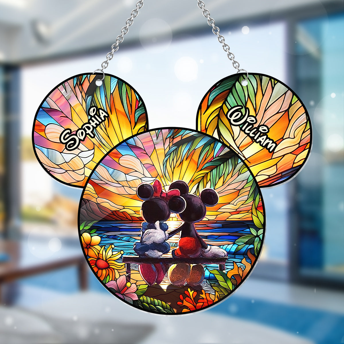 Mickey Couple Romantic Sunset Customized Acrylic Window Hangings, Disney Lover’s, Mickey Minnie Window hanging, Home Decor , Gift For Disney Lover’s