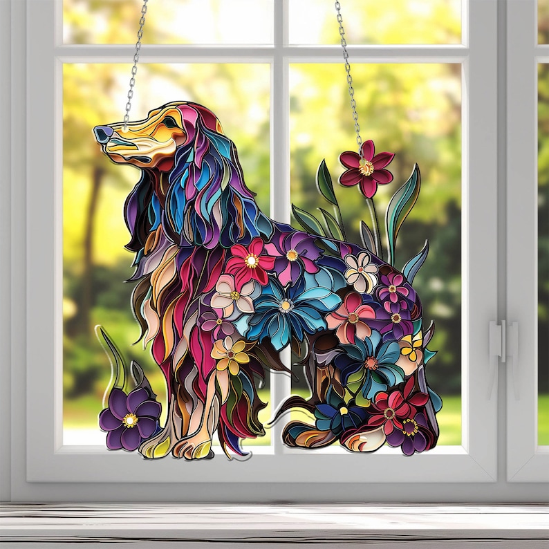 Afghan Hound Floral Dog Acrylic Window Hanging, Dog Mom Gift, Dog Lover Gift , Home Decor , Pet Lover’s , Gift For Dog Lover’s