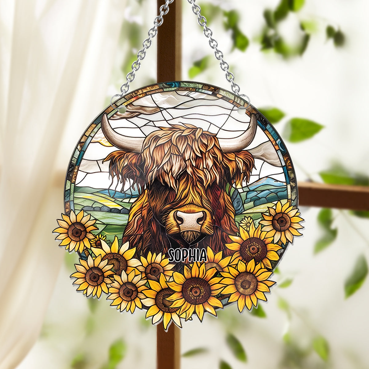 ACRYLIC Highland Cow Sunflower Window Hanging, Gift For Cow Lover’s , Gift For Farm, Farmer Decor, Farmer’s Life