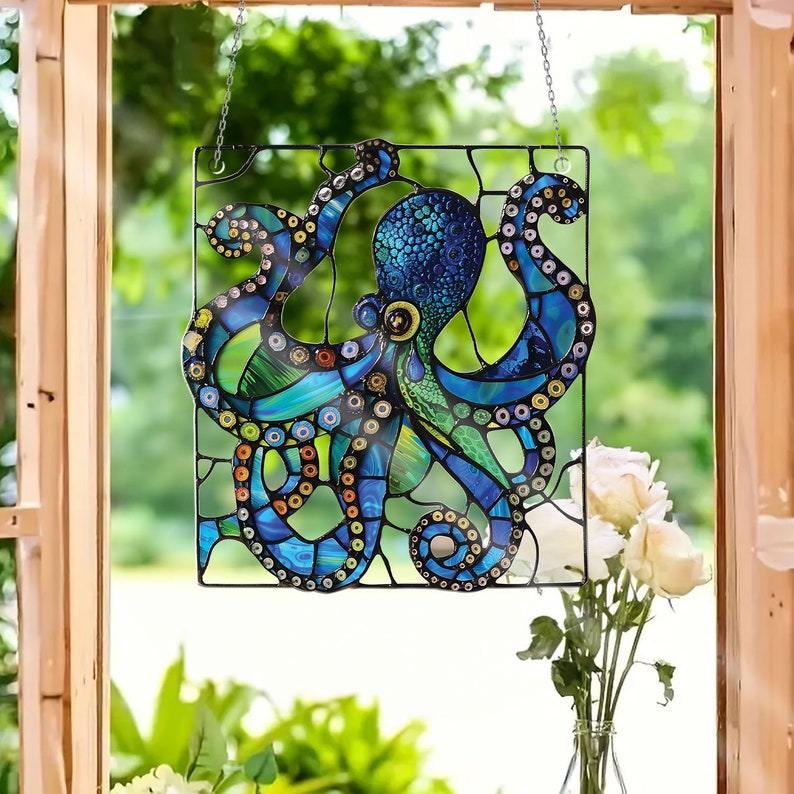 Octopus Acrylic Window Hanging, Octopus Window Hangings, Gift For Octopus Lovers, Octopus Home Decoration, Father’s Day Gift, Gift for son