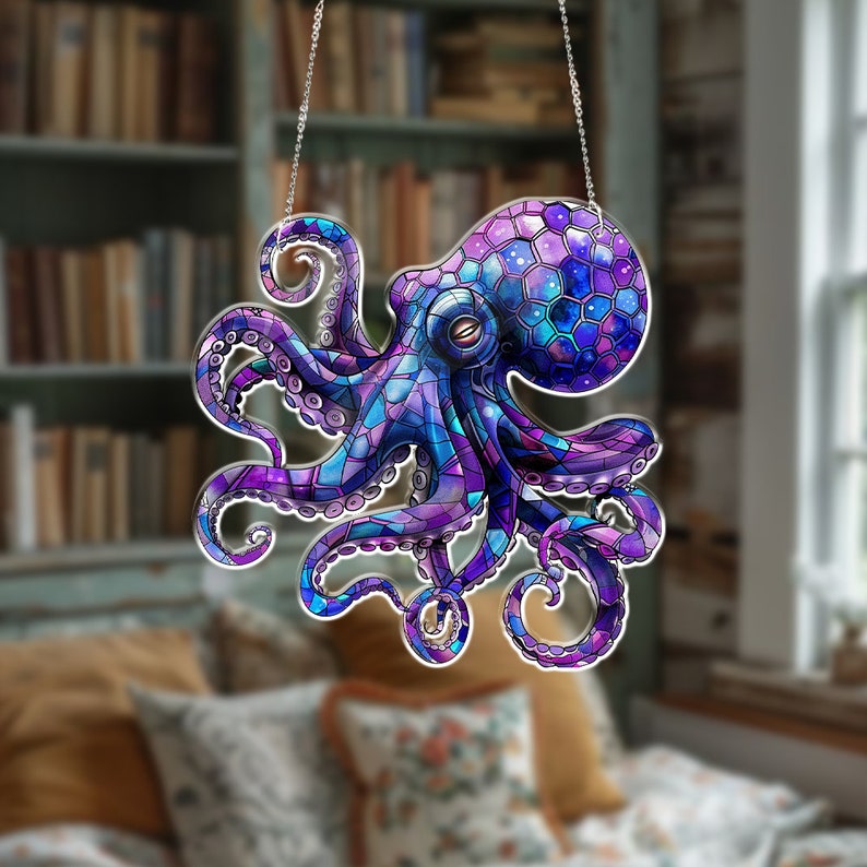 Purple Octopus ACRYLIC Window Hanging, Octopus Window Hangings, Sea Octopus gift, Purple Octopus Collection, Gift for Daughter, Purple Decor