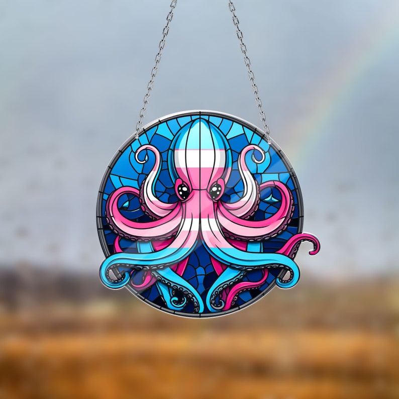 Transgender Octopus Acrylic Window hanging, Transgender gift, Octopus lovers gift, NOT SUNCATCHER, Pride Month, Trans kid gift