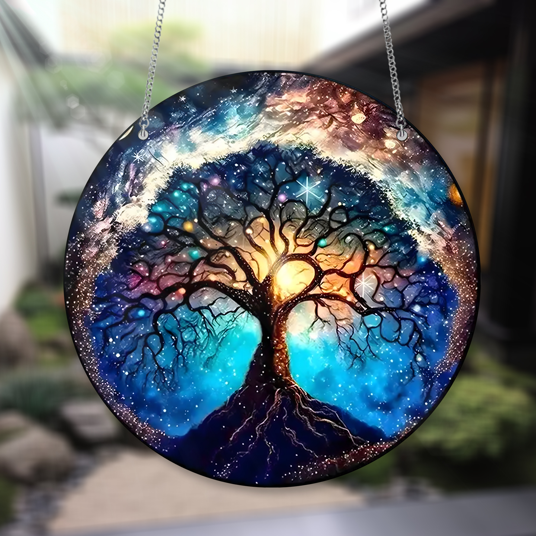 Tree Colorful Blue Sky Plant Acrylic Window Hanging, Window Hangings Home Decoration, Gift For Flower Lover’s, Gitf For Garden, Plant Lover’s