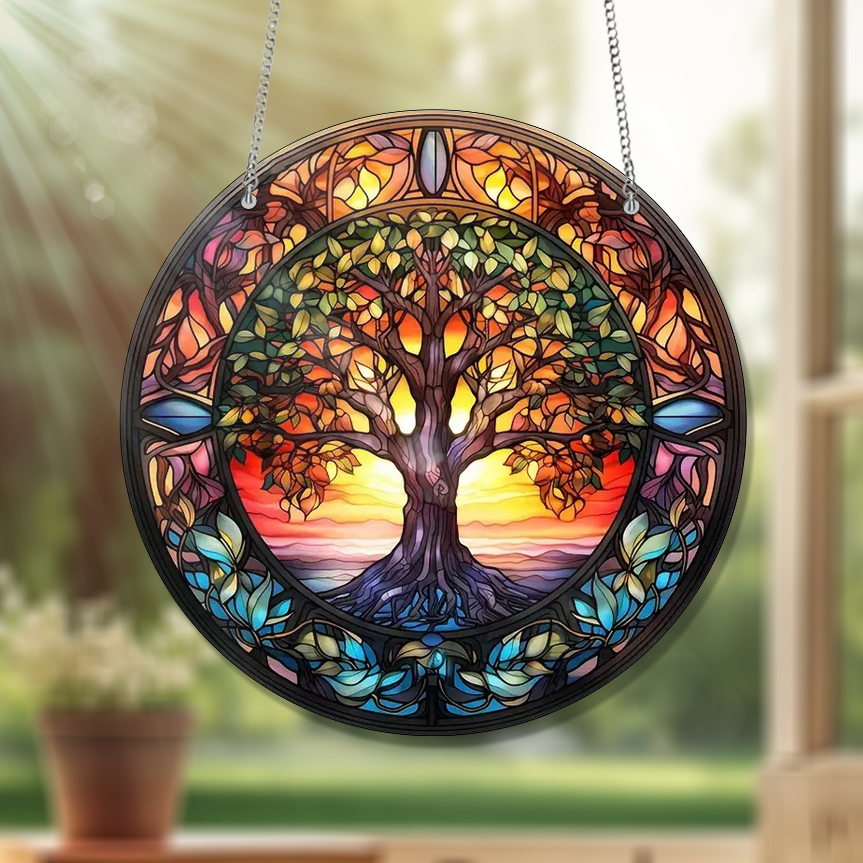 Tree Colorful Sunset Plant Acrylic Window Hanging, Window Hangings Home Decoration, Gift For Flower Lover’s, Gitf For Garden, Plant Lover’s