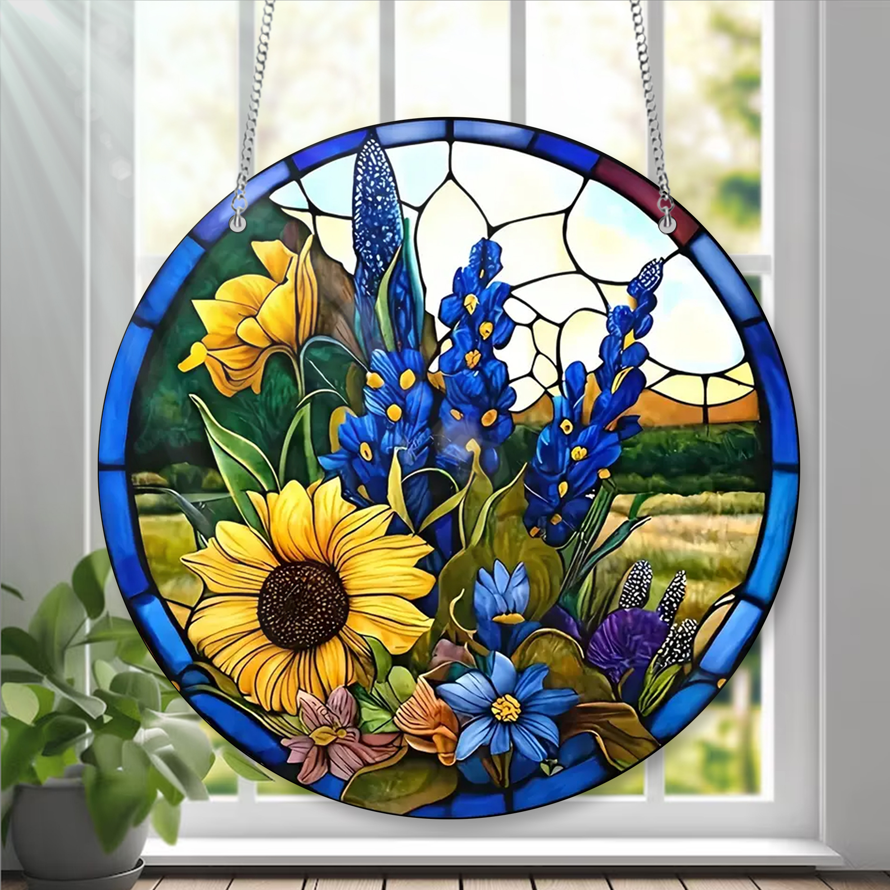 Sunflower Blue Plant Acrylic Window Hanging,