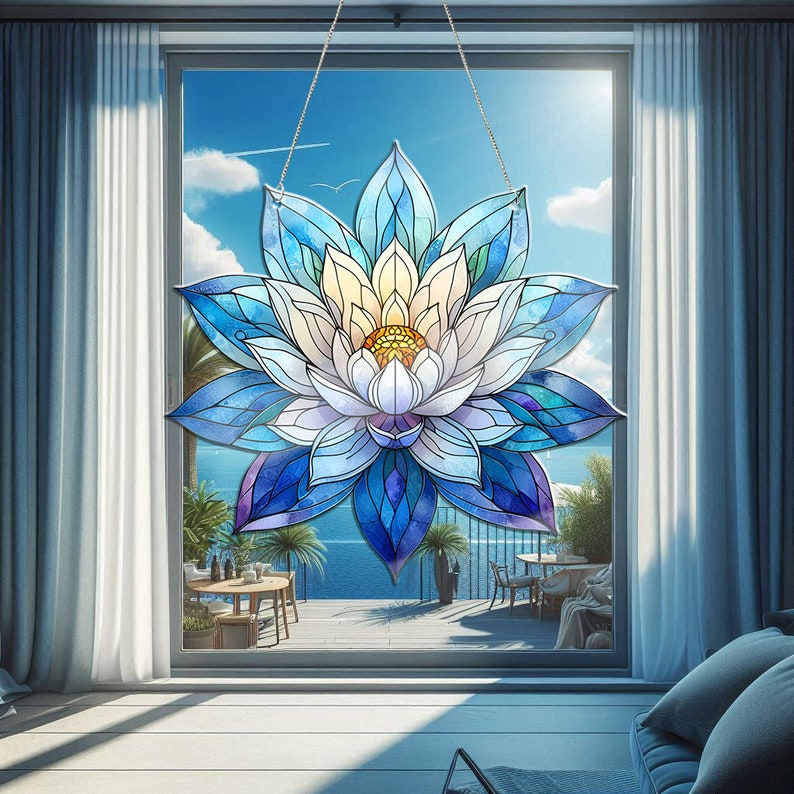 Blue Lotus Leaves Acrylic Window Hangings, Lotus lovers gift,Home Decor, Gift For Her , Gift For Yoga Lover’s