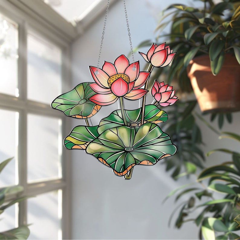 Lotus Leaves Acrylic Window Hangings, Lotus lovers gift,Home Decor, Gift For Her , Gift For Yoga Lover’s