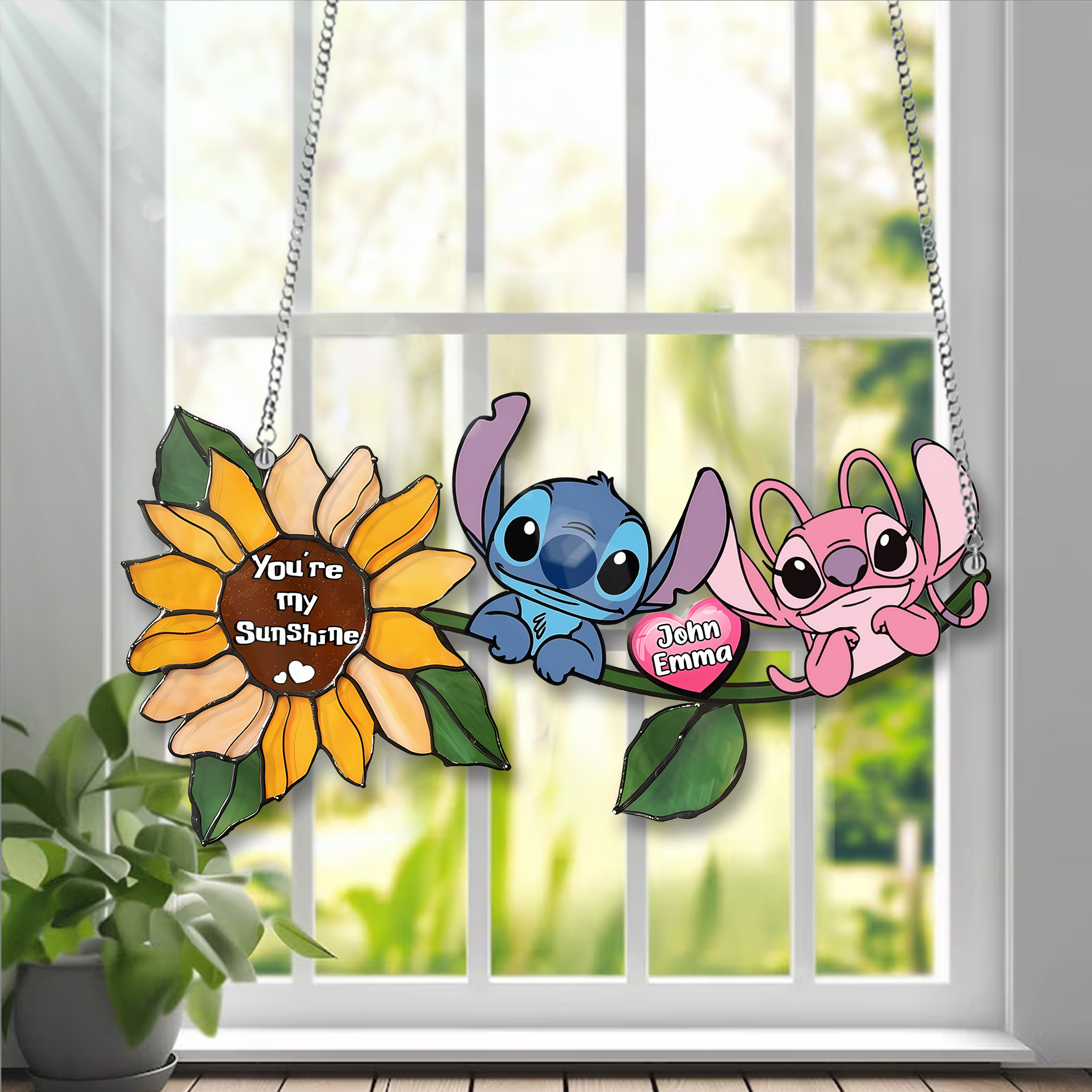 Stitch Couple Sunflower Customized Acrylic Window