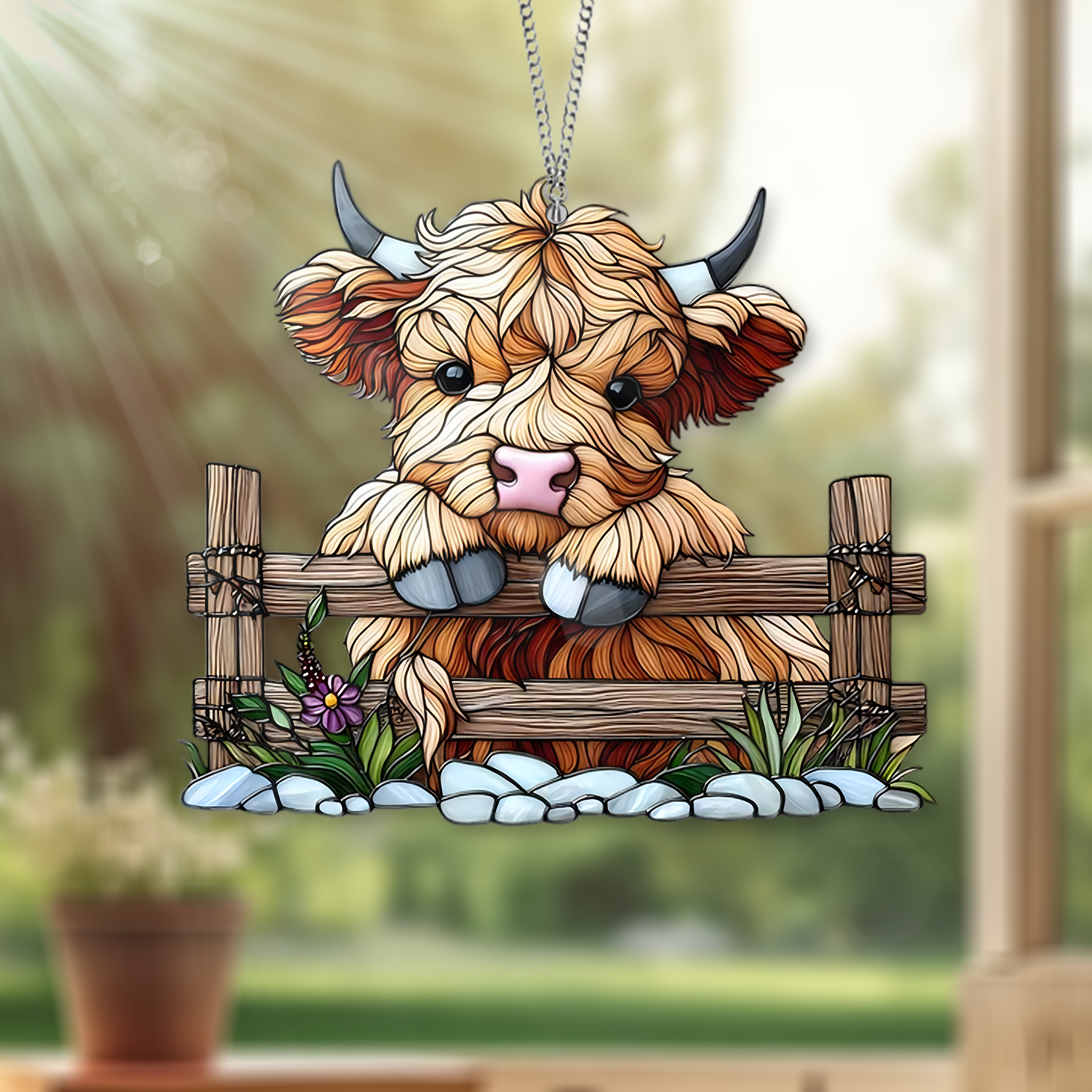 ACRYLIC Highland Cow Cute Window Hanging