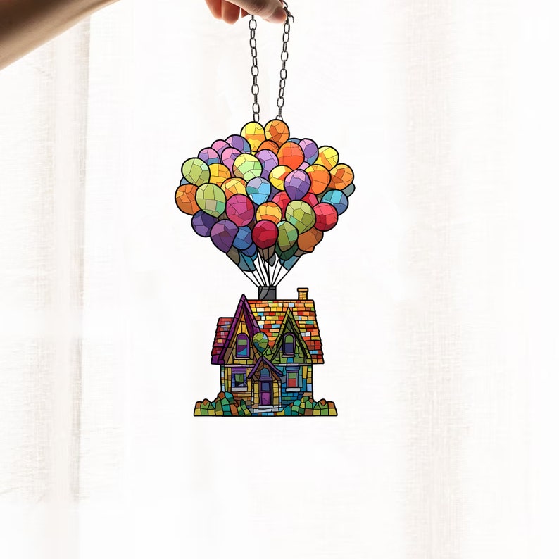 Colorful House with balloons Window Decor