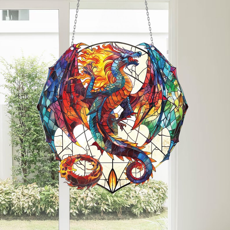 Dragon Acrylic Window Hanging, Fantasy dragon Wall Window Hanging Art Decoration,Gift for Kids, home decor, Gift For Dragon