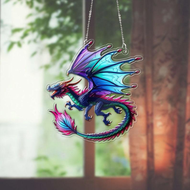 Flying Dragon Acrylic Window Hanging, Fantasy dragon Wall Window Hanging Art Decoration,home decor,Gift for Kids, Gift For Dragon