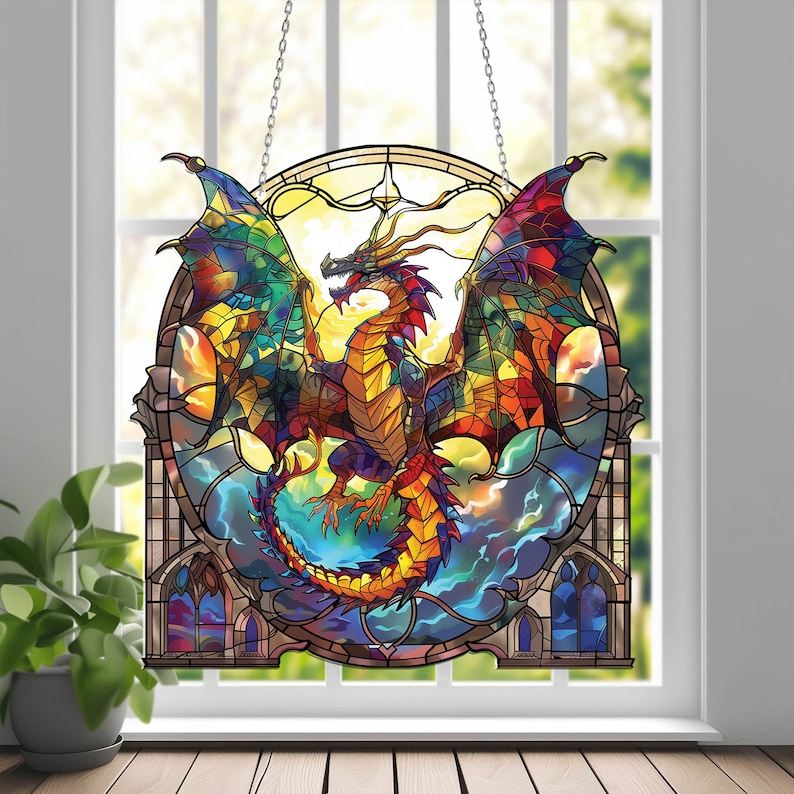 Dragon Acrylic Window Hanging, Fantasy dragon Wall Window Hanging Art Decoration,Gift for Kids, home decor, Gift For Dragon