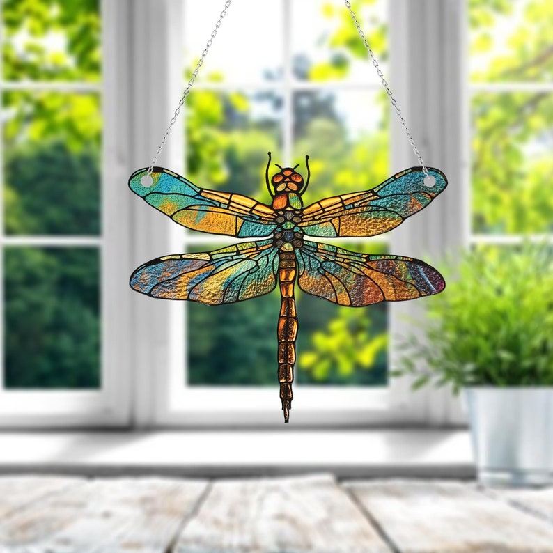 Dragonfly Colorful Acrylic Window Hanging, Dragonfly Acrylic Inspired Art Window Decor, Dragonfly Window Hanging, Garden Decor