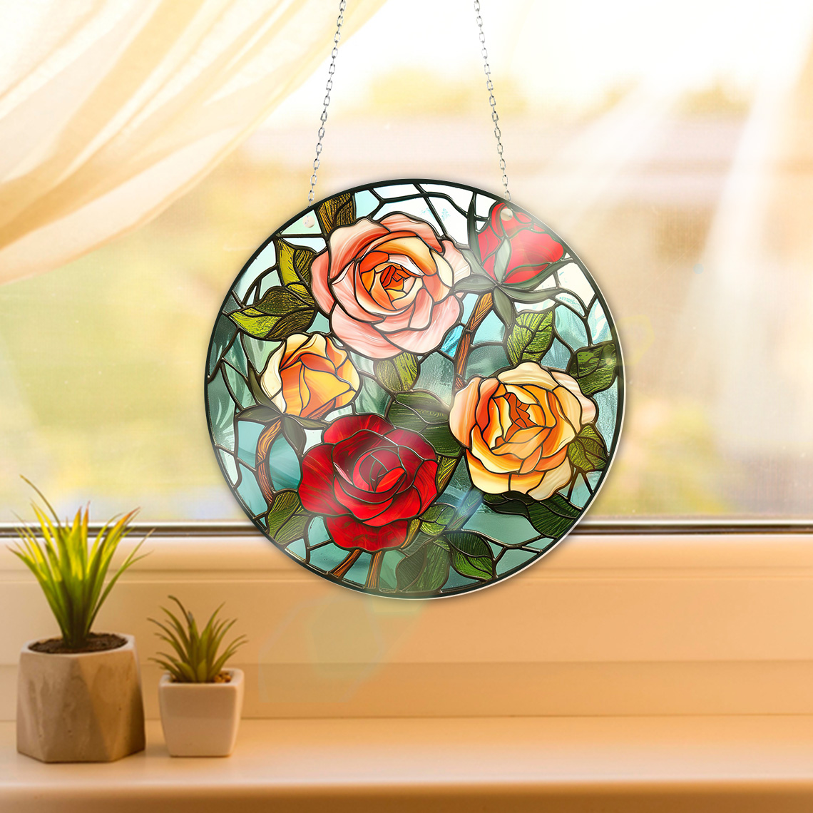 Rose Flower Garden Acrylic Window Hanging, Flower Home Decor, Flower Kitchen Decor, Flower Lover Gift, Hippie Lover’s , Garden Decor , Home Decor