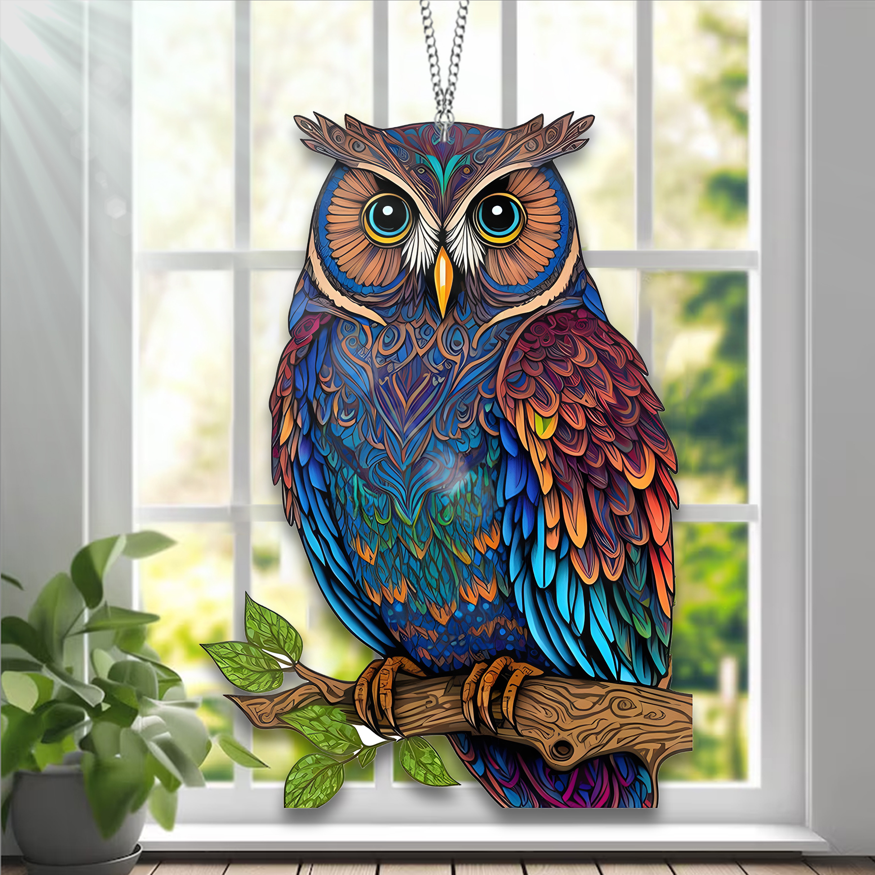 Owl Colorful Acrylic Window for Hanging Decor Art, Gift for Owl Lovers , Bird Lover’s , Garden Lover’s , Home Decore