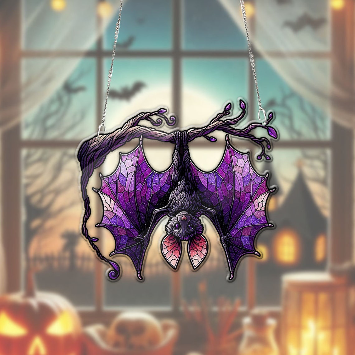 Bat Purple Acrylic Window Hanging, Indoor Decor, Bat lovers gift, Funny Bat window decor, Halloween Gift, Halloween decor, Garden Gift, Bat Lover’s