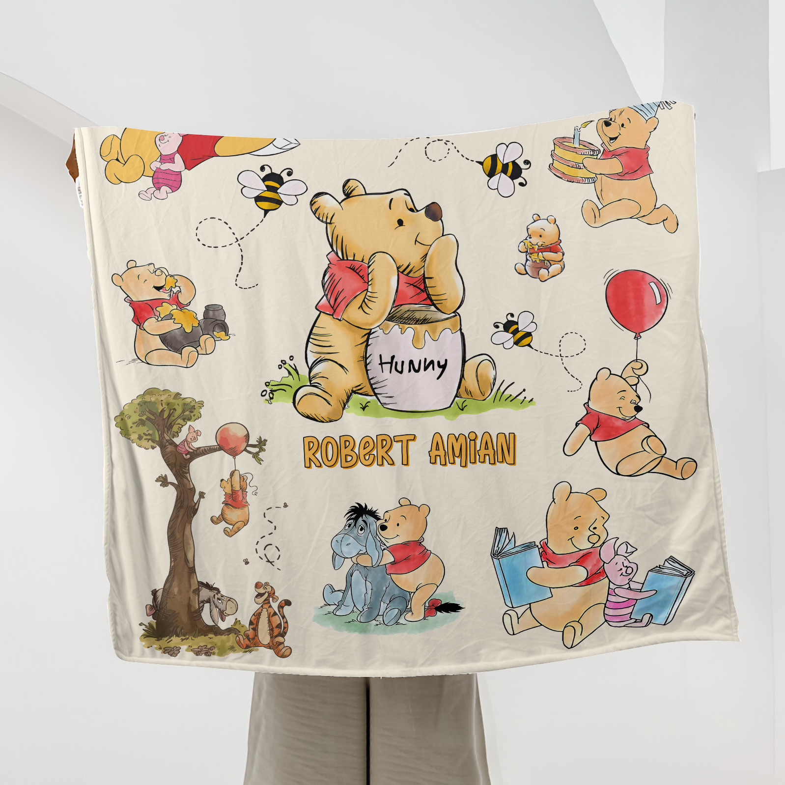 Personalized Disney Pooh Blanket ,Custom Name Baby Blanket Pooh Disney,  Birthday Girl, Gift Disney Blanket , Gift For Woman, Gift For Kids