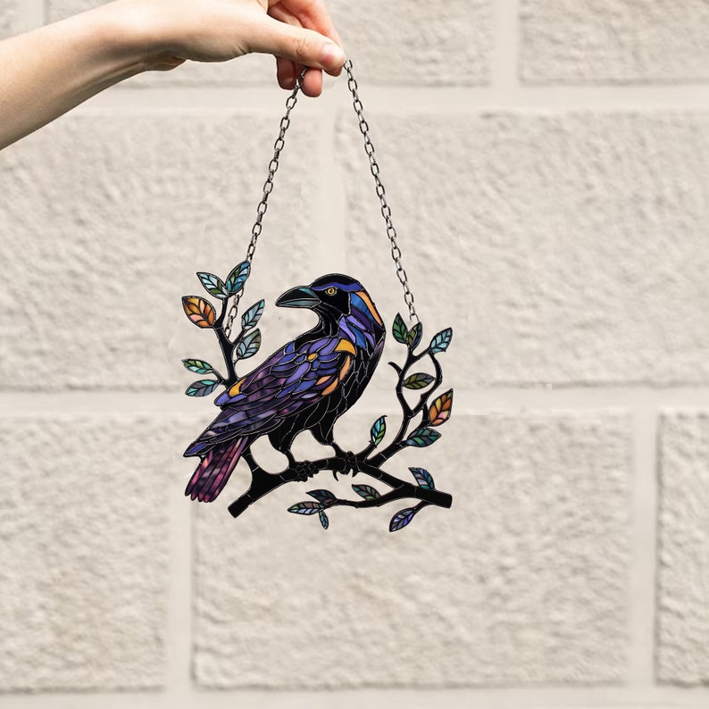 Raven Halloween Acrylic Window Hanging, Raven Halloween Decor, Halloween Decoration, Gift For Her, Gift For Garden