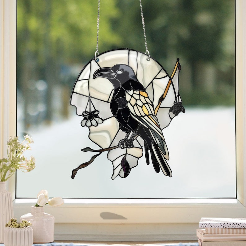 Raven Halloween Acrylic Window Hanging, Raven Halloween Decor, Halloween Decoration, Gift For Her, Gift For Garden