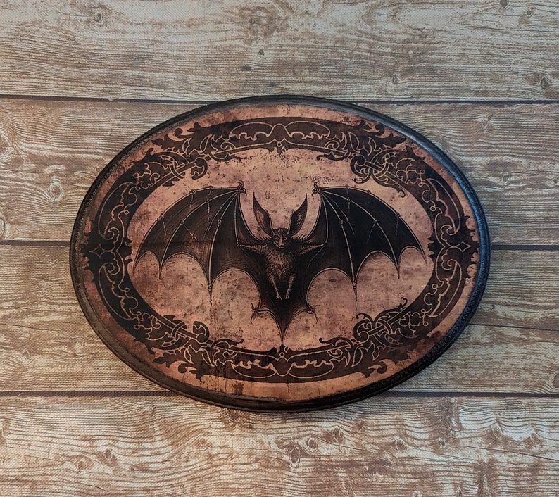 Bat Halloween Portrait Wooden Wall Art- Vintage Style Animal Wall Art – Wood Decor Plaque Sign