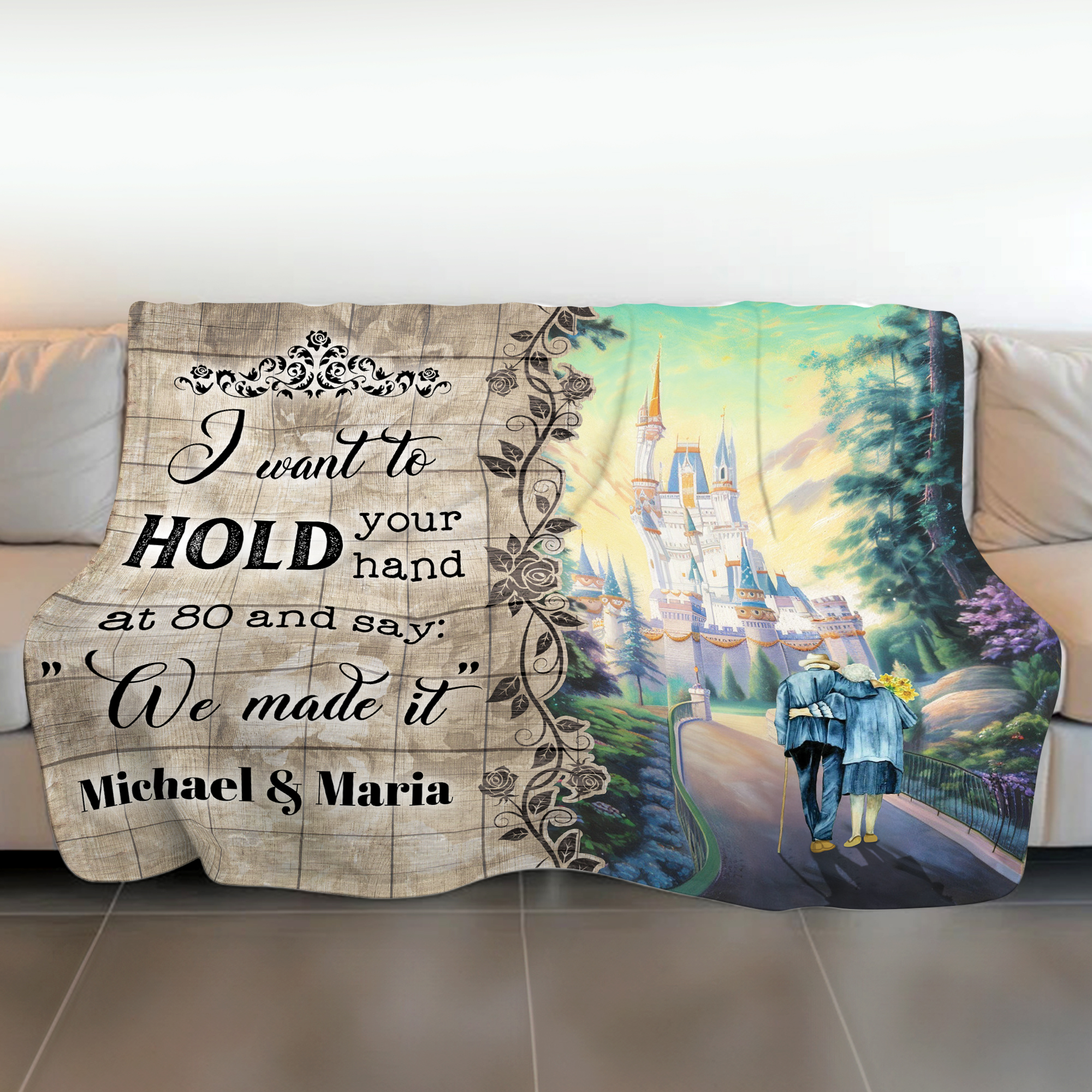 Personalized Couple Blanket ,Custom Name I Want To Hold Your Hand At 80 And Say We Made It Blanket