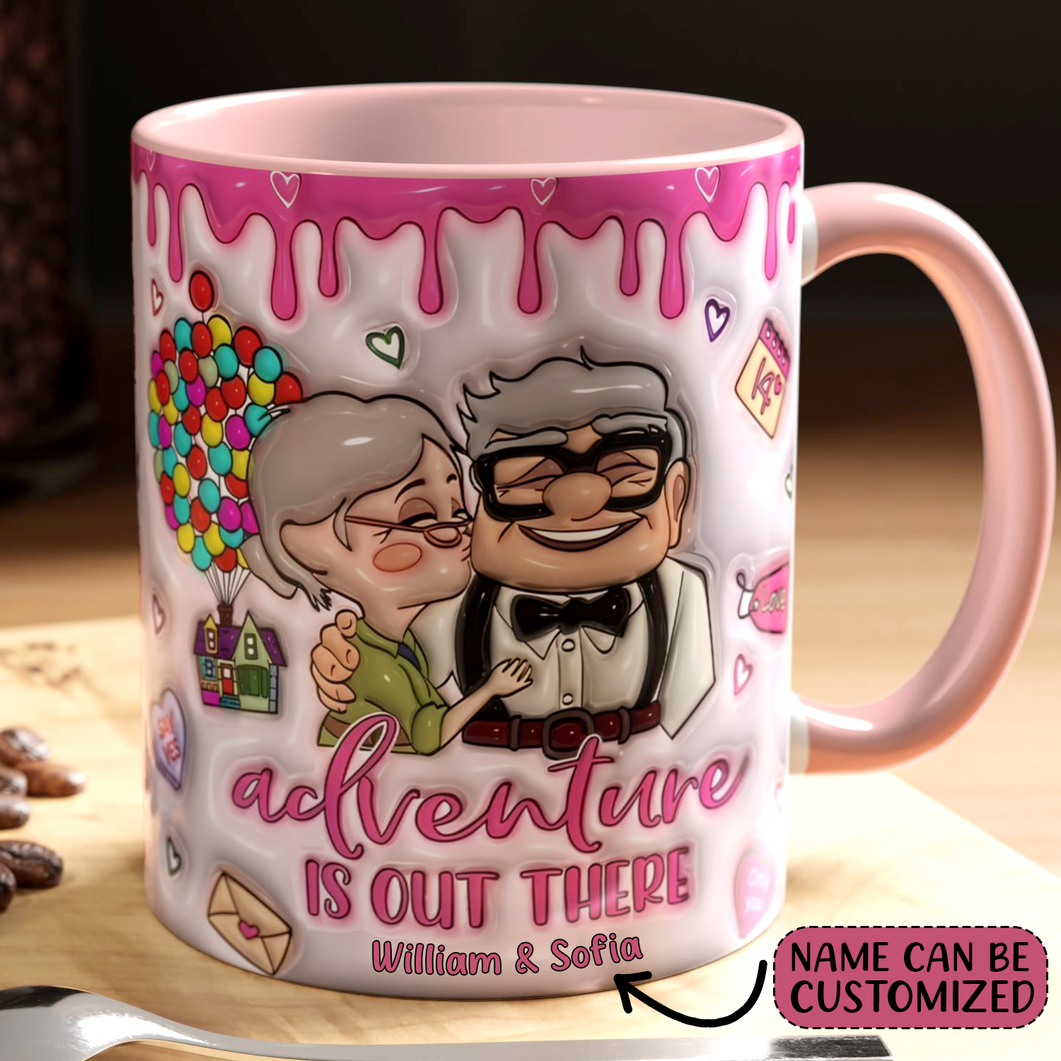 Personalized Couple Mug – Carl And Ellie Adventure Is Out There Accent Mug