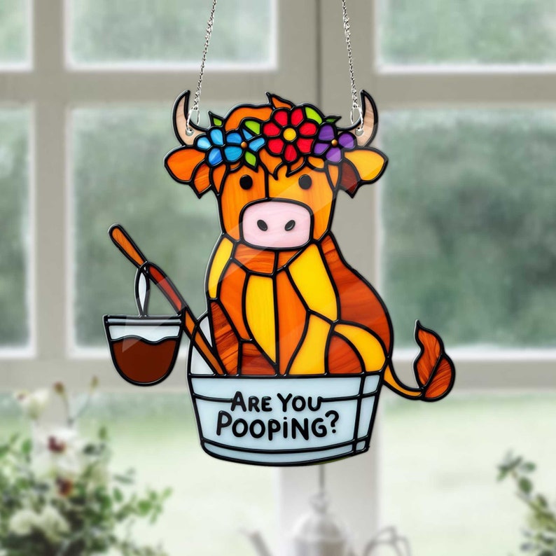 Cute Cow Are You Pooping ACRYLIC window hanging, Gift For Cow Lover’s , Gift For Farm, Farmer Decor, Farmer’s Life