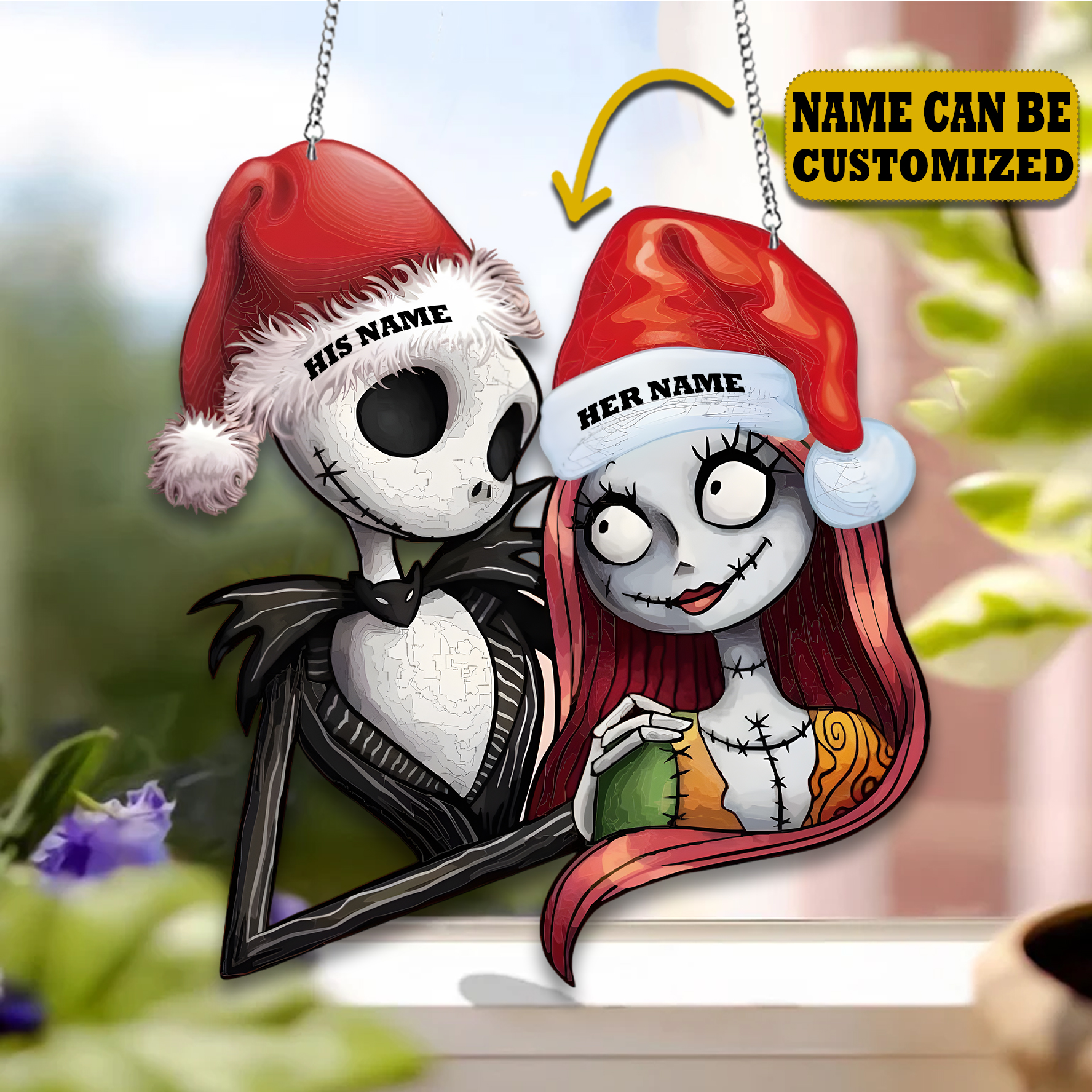 Couple The Nightmare Before Christmas Love Customized Acrylic Window Hangings, The Nightmare Before Christmas Lover’s, Married Window hanging, Home Decor , Gift For Couple , Gift For Home