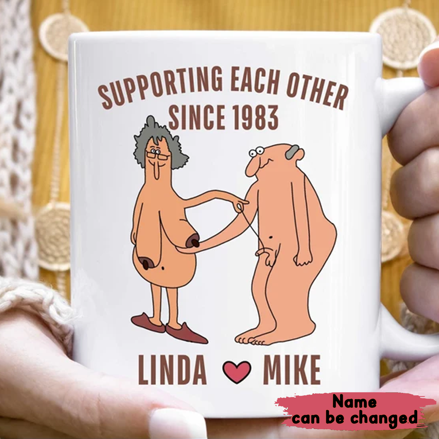 Love is Growing Old Together | Funny Couple Mug, Wife Husband Gift, Grandparents Mug, Parents Love Anniversary Gift, Personalized Names Mug