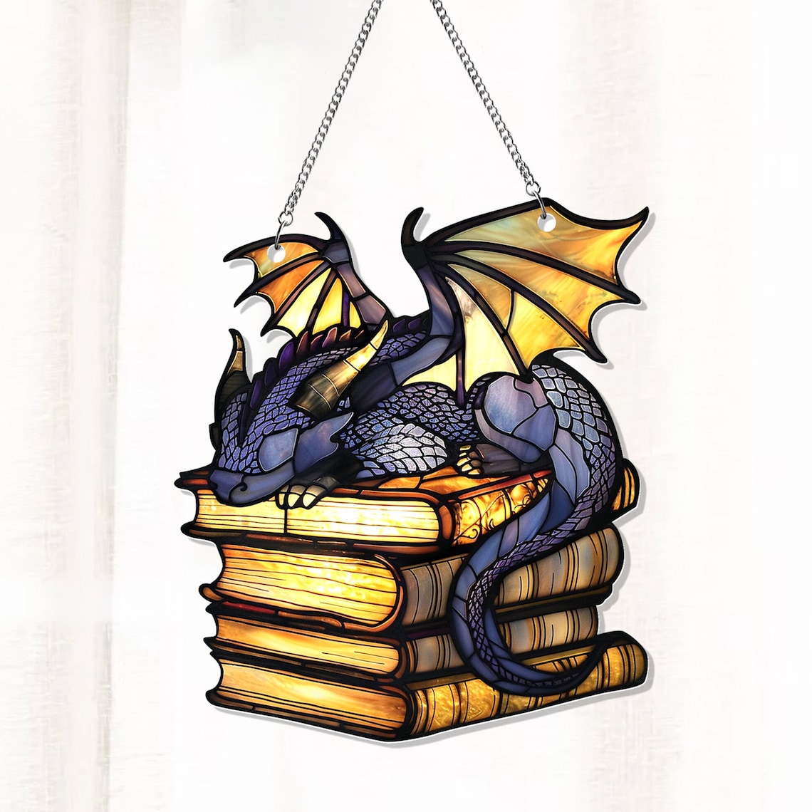 Book Dragon Acrylic Ornament, Fantasy Dragon Acrylic Window Hanging, Dragon Wall Window Hanging Art Decoration, Bookish Home Decor