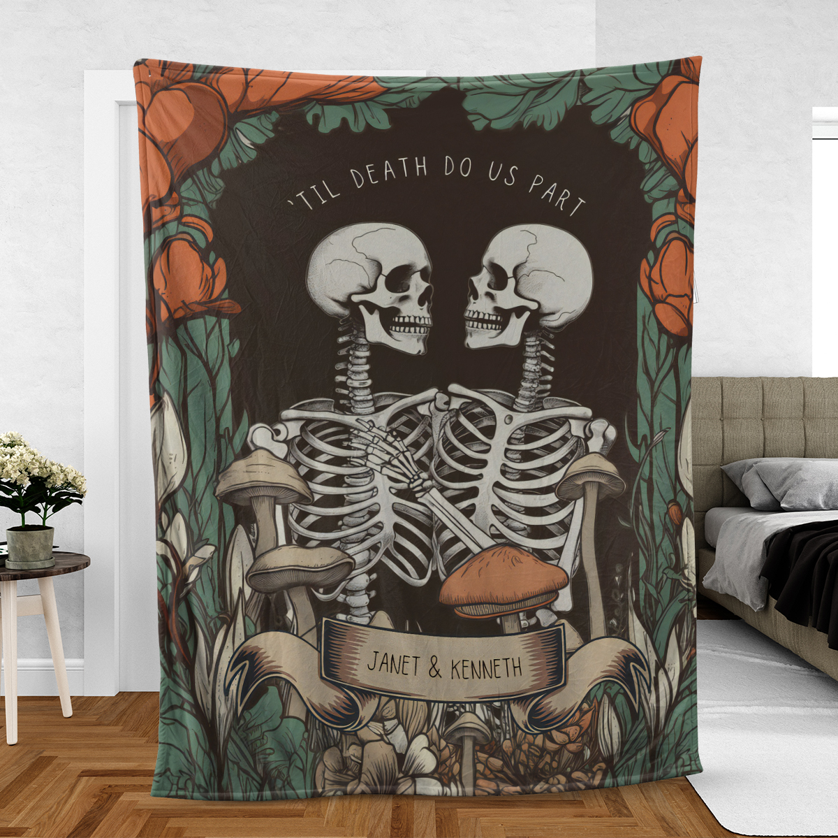 Personalized Skull Tattoo Couple Halloween Blanket , Gift For Halloween , Gift For Couple