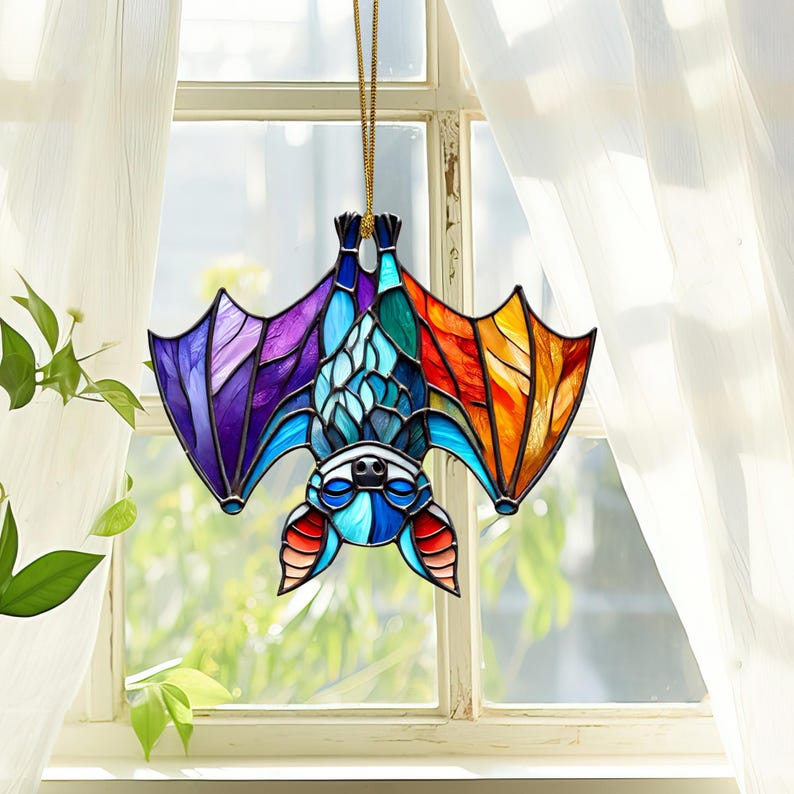 Bat Colorful Halloween Acrylic Window Hanging, Indoor Decor, Bat lovers gift, Funny Bat window decor, Halloween Gift, Halloween decor, Garden Gift, Bat Lover’s