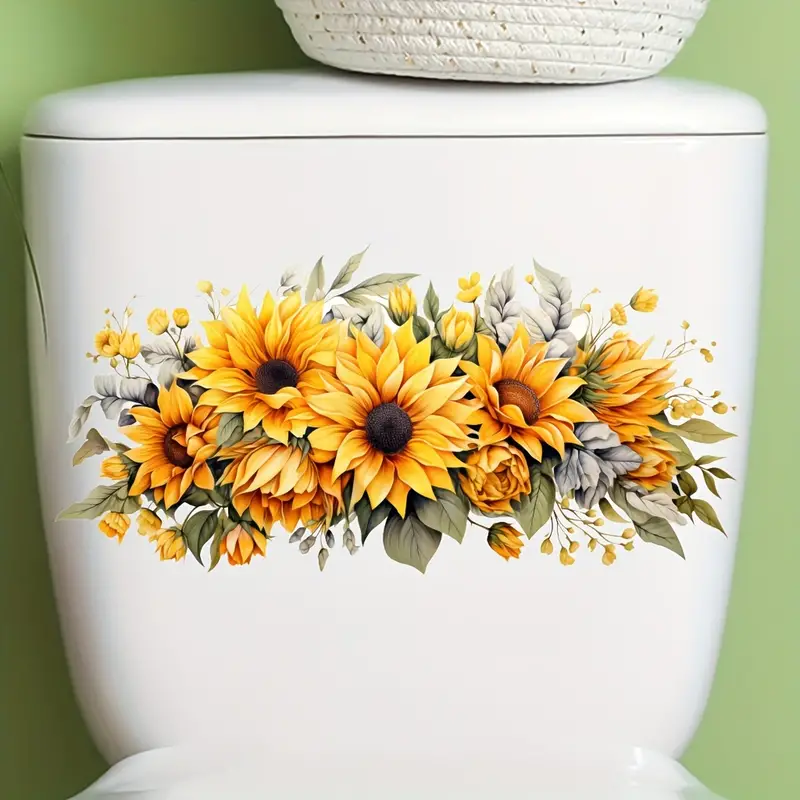 Charming Sunflower Wall Decal – Waterproof & Oil-Proof Pvc, Perfect For Bathroom, Decor Toilet