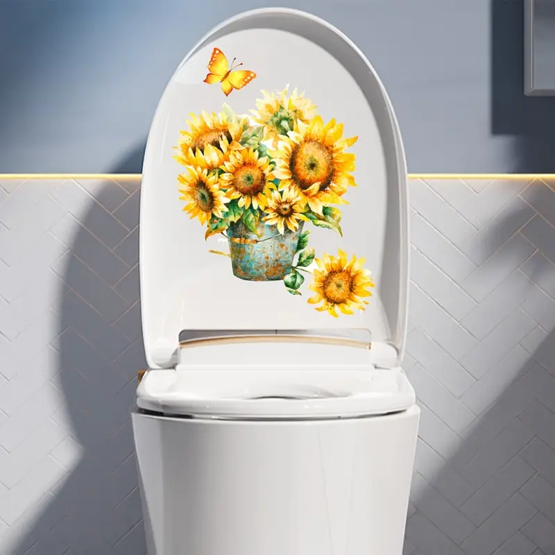 Charming Sunflower Wall Decal – Waterproof & Oil-Proof Pvc, Perfect For Bathroom, Decor Toilet