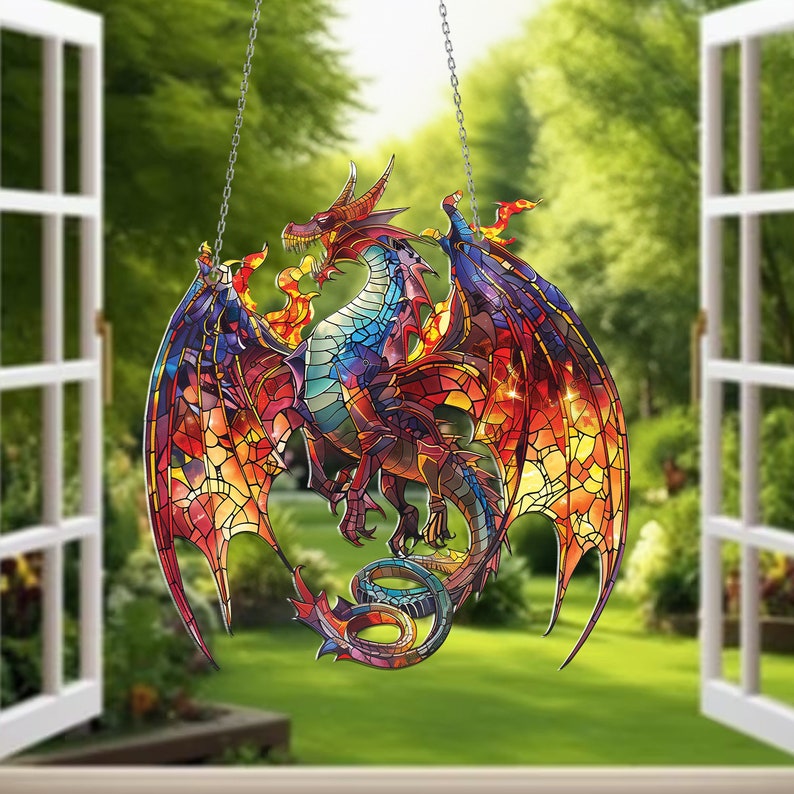 Colorful Dragon Acrylic Window Hangings, Dragon lovers gift