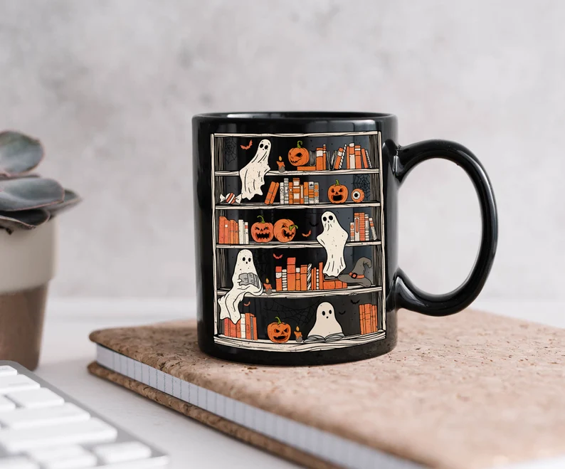 Reading Ghost Halloween Mug, Cute Halloween Mug, Housewarming Gift, Bookish Ghost Mug, Spooky Vibes, Ghost Reading Book Mug, Halloween Gift