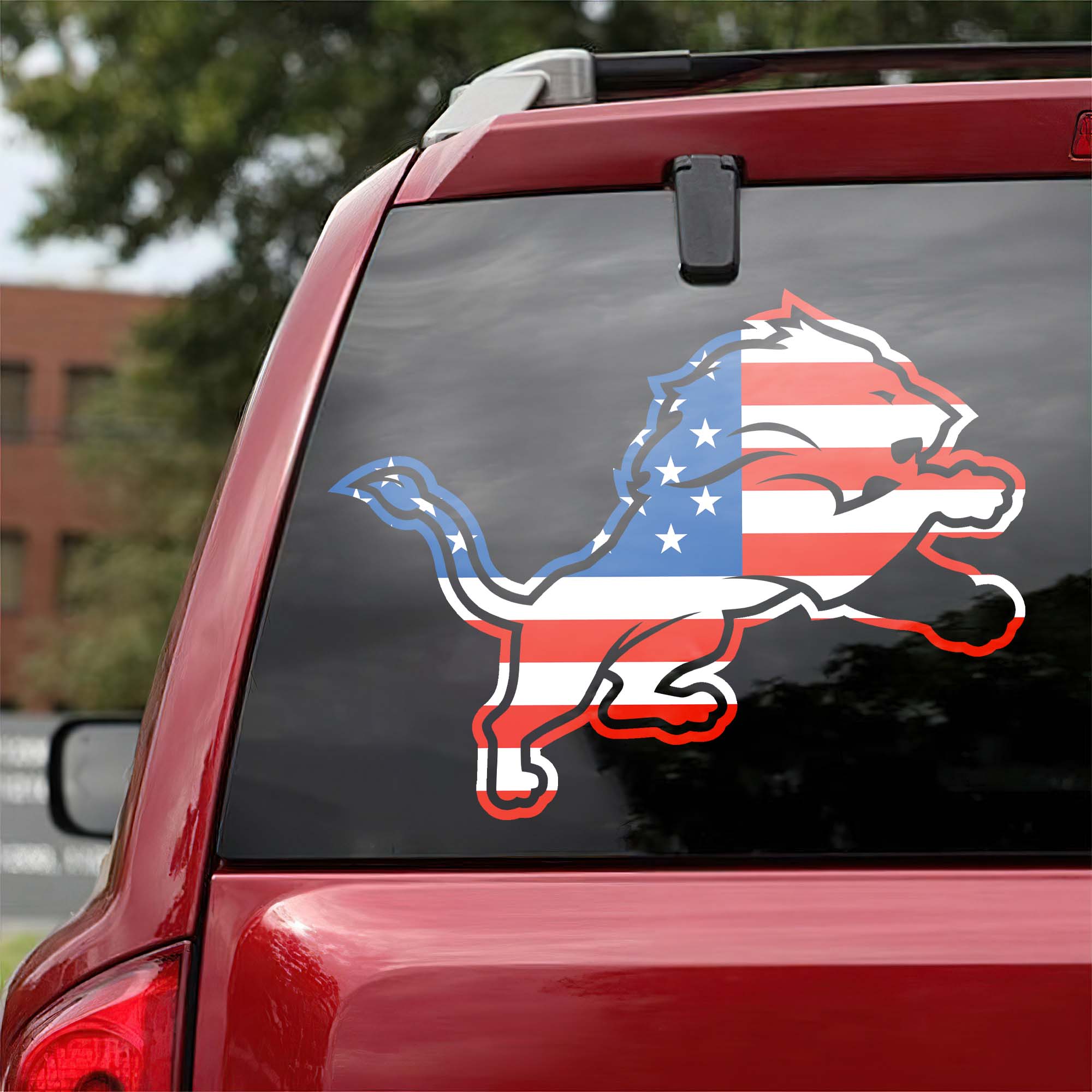 Detroit Lions NFL Team USA Flag Car Decal PT57958