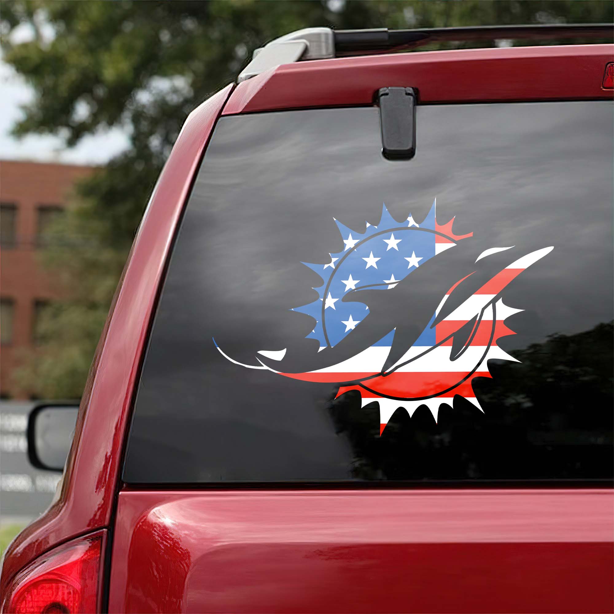 Miami Dolphins NFL Team USA Flag Car Decal PT57967