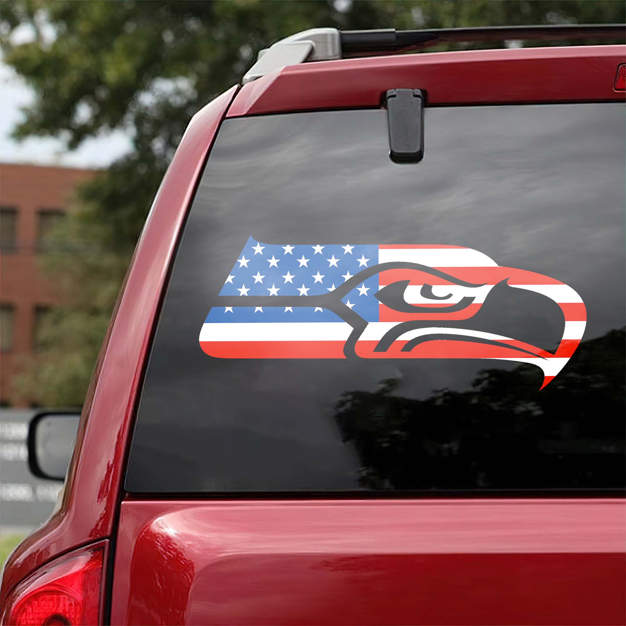 Seattle Seahawks NFL Team USA Flag Car Decal PT57976