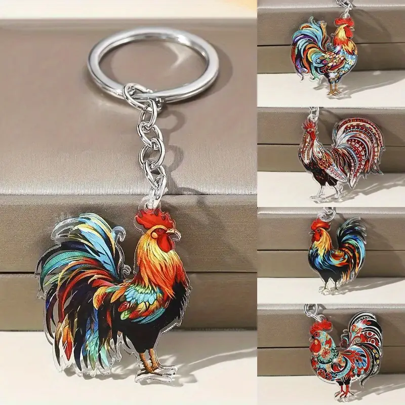 Acrylic Colorful Rooster Chicken Keychain For Men, Gift For Men, Gift For Chicken Lover’s